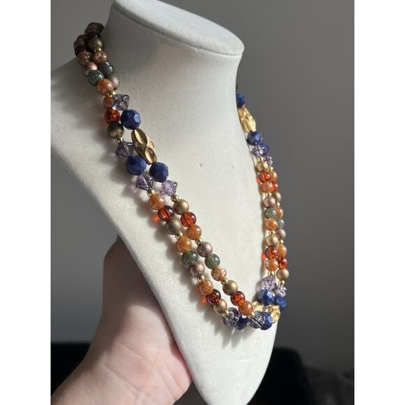 VINTAGE LCI LIZ CLAIBORNE BEADED COLORFUL ACRYLIC GOLD TONE NECKLACE LONG 38” - Picture 3 of 6